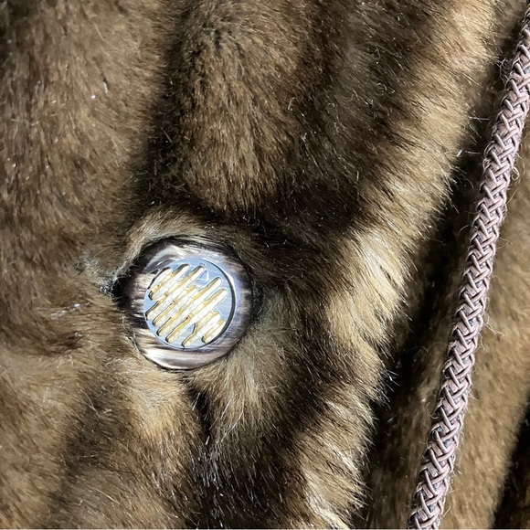 Vintage faux fur mink coat medium brown vegan classic mink tails tassels trench - Picture 7 of 12